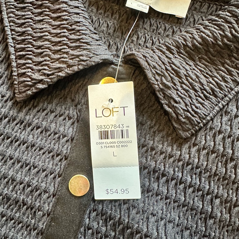 LOFT Black Textured Blouse with Gold Buttons - Picture 2 of 4